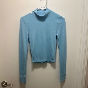 American Eagle Outfitters Blue Fitted Long Sleeve Ribbed Top